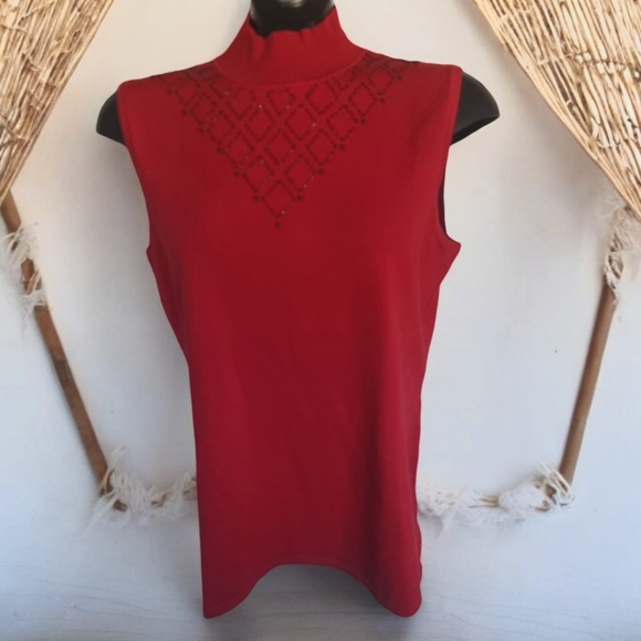 Cable & Gauge Beaded Mock Neck Sleeveless Lightweight Knit Sweater Top - Picture 1 of 7